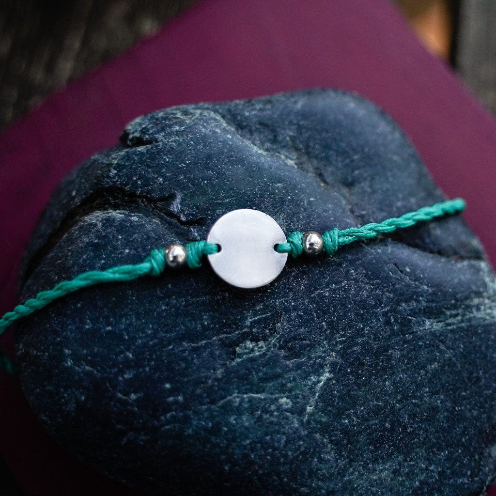 Aqua Green Engravable Coin Bracelet