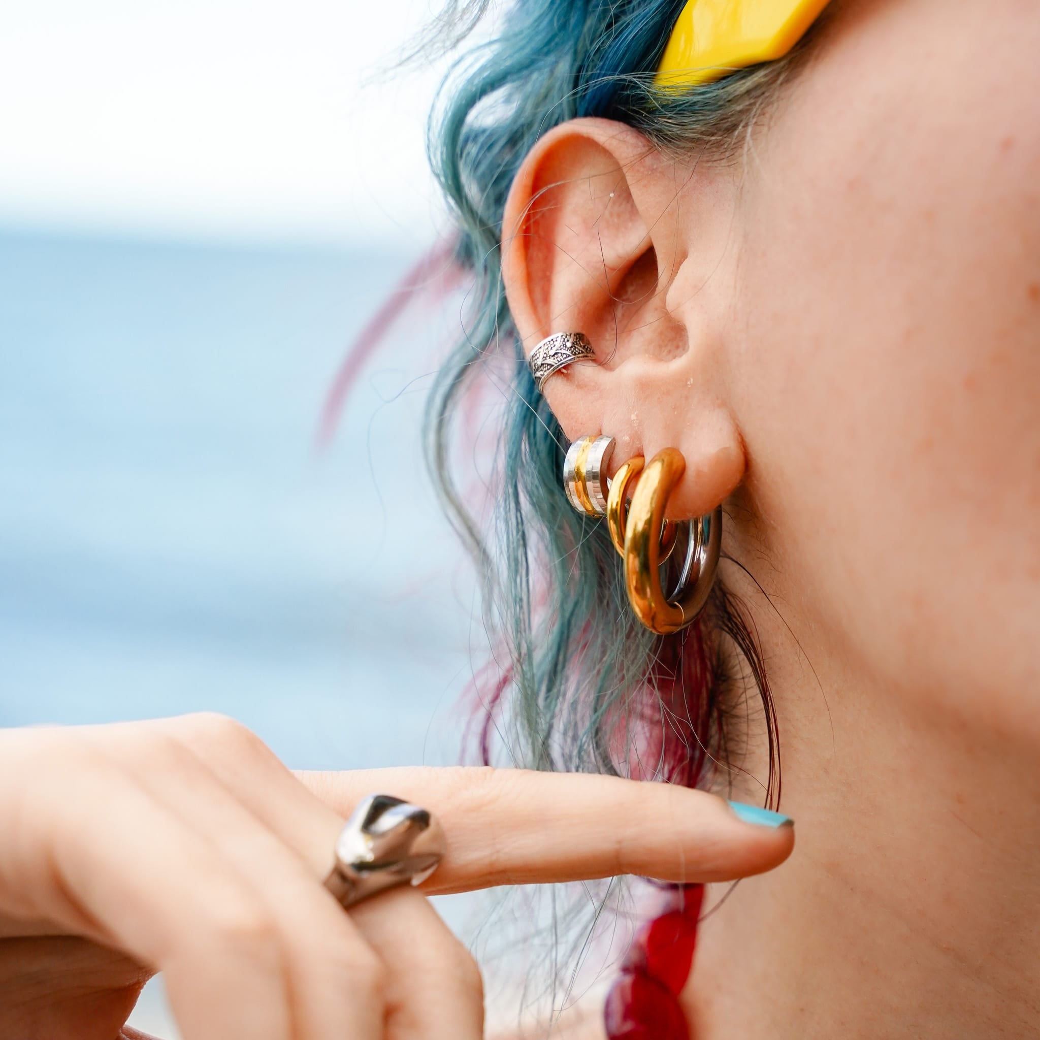 Earrings Two-Tone Huggies Earrings