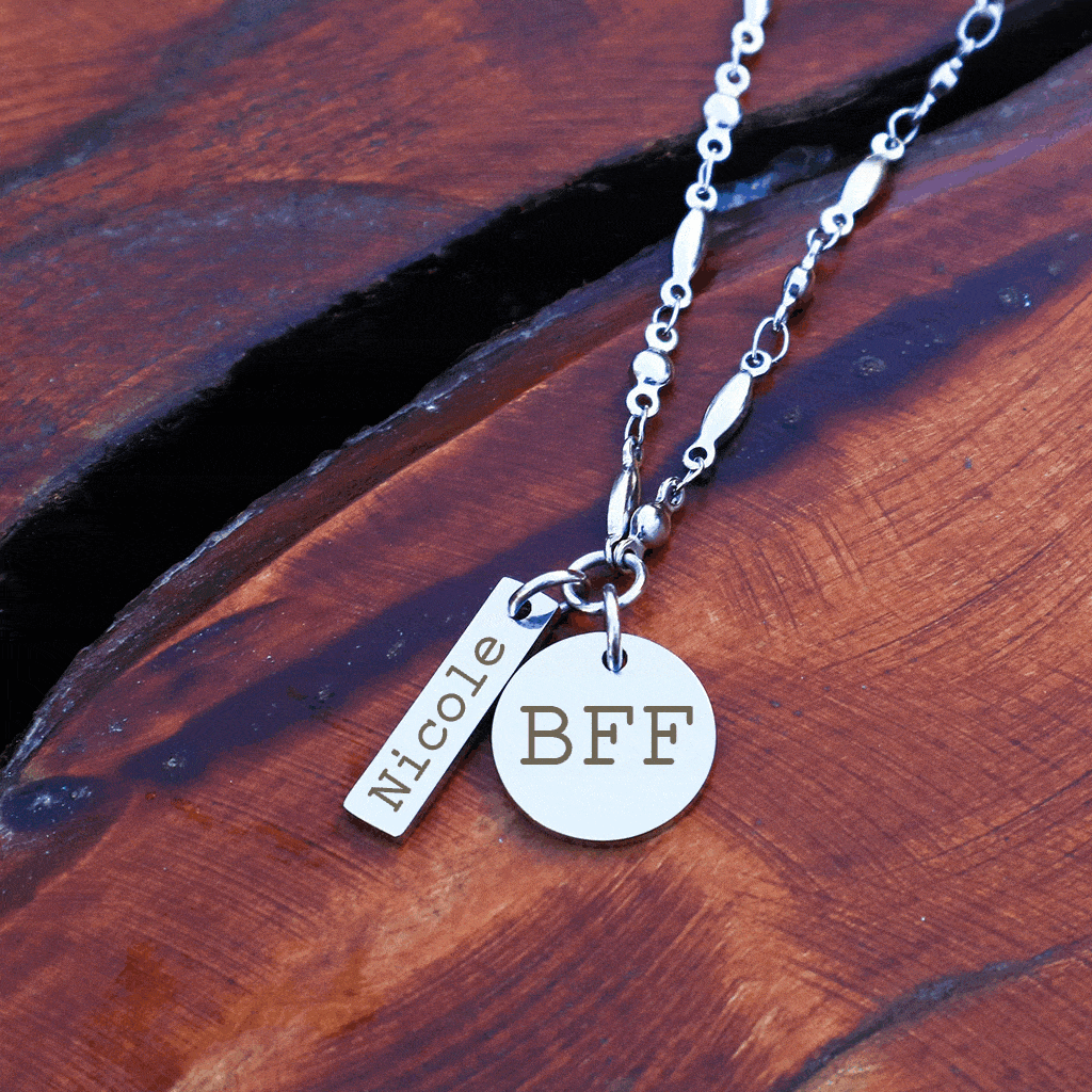 Engravable Bar and Coin Necklace