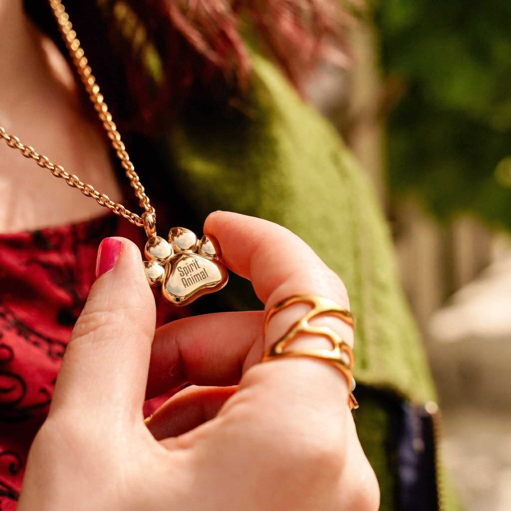 Engraved Engravable Gold Paw Necklace