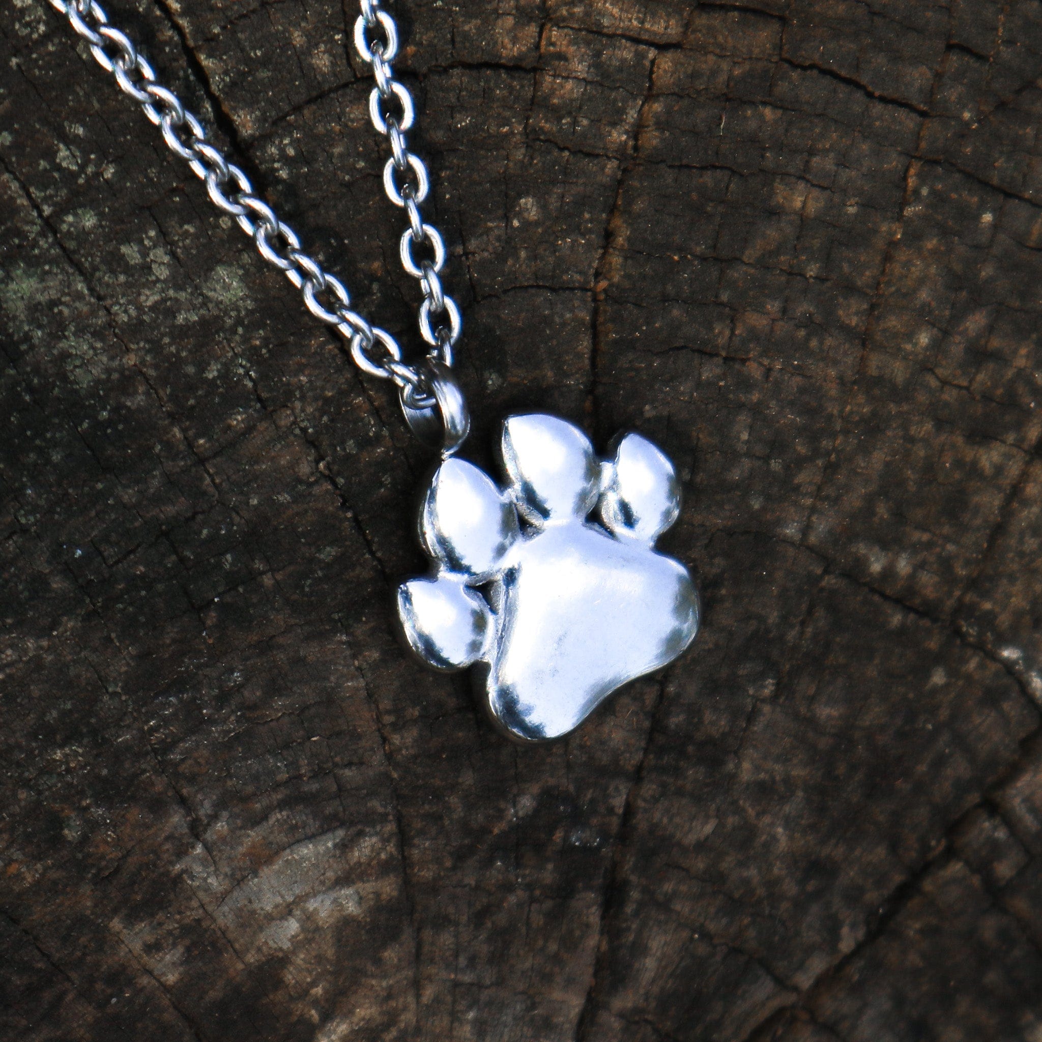 Engraved Engravable Silver Paw Necklace