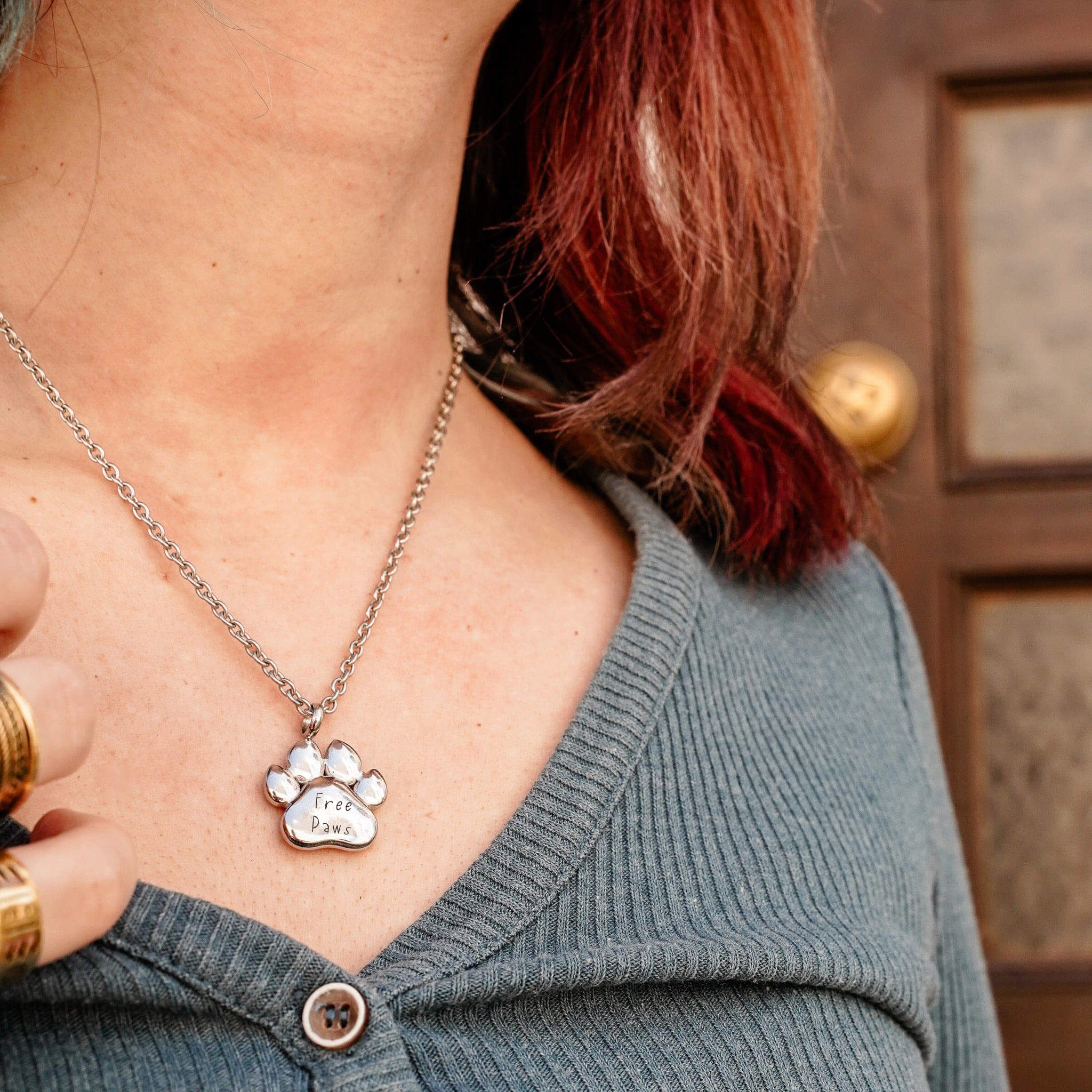 Engraved Engravable Silver Paw Necklace