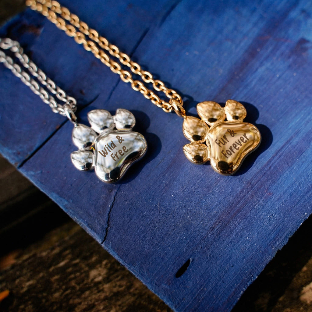 Engraved Engravable Silver Paw Necklace