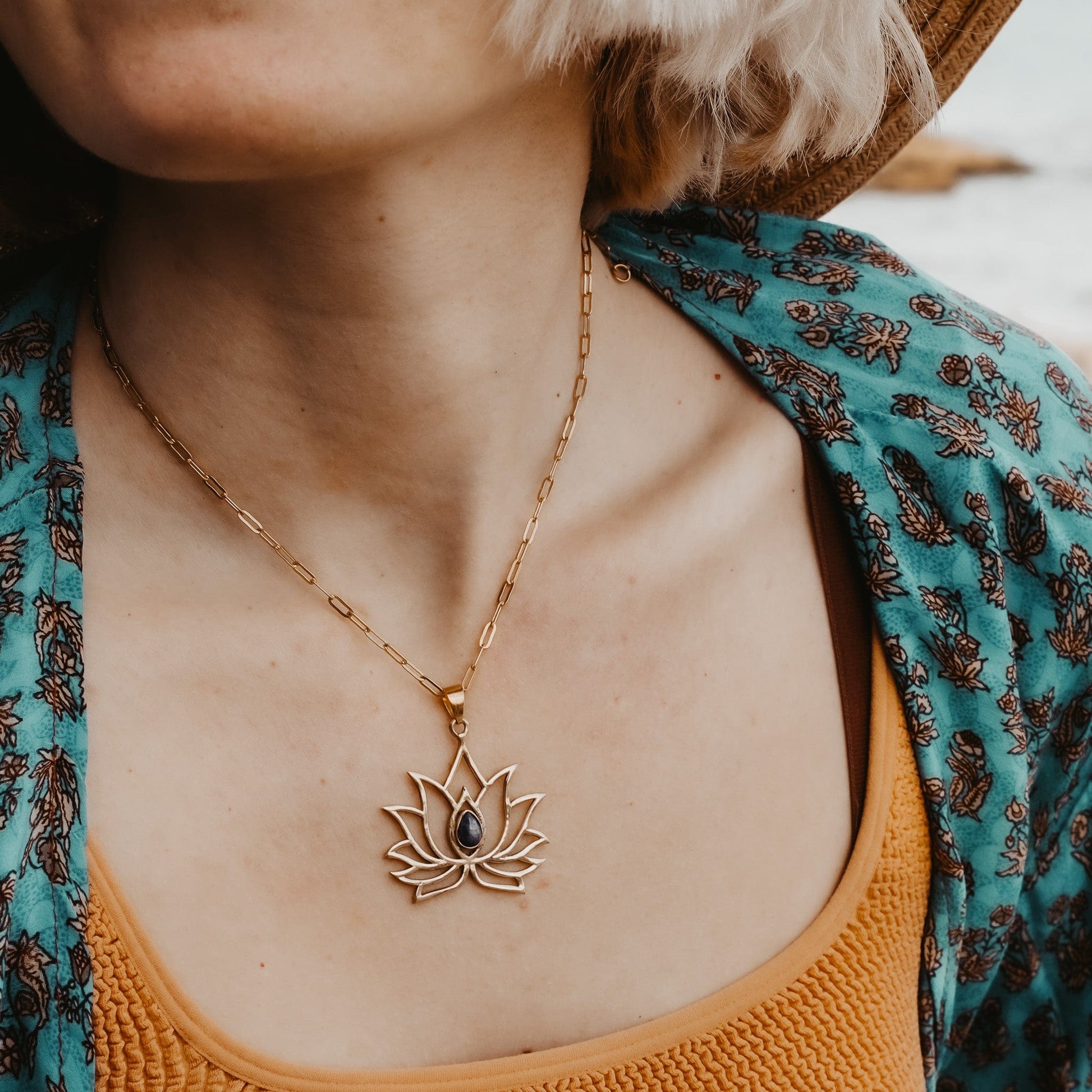 Gold Jewelry Gold Lotus Flower Pendant Golden Lotus Necklace