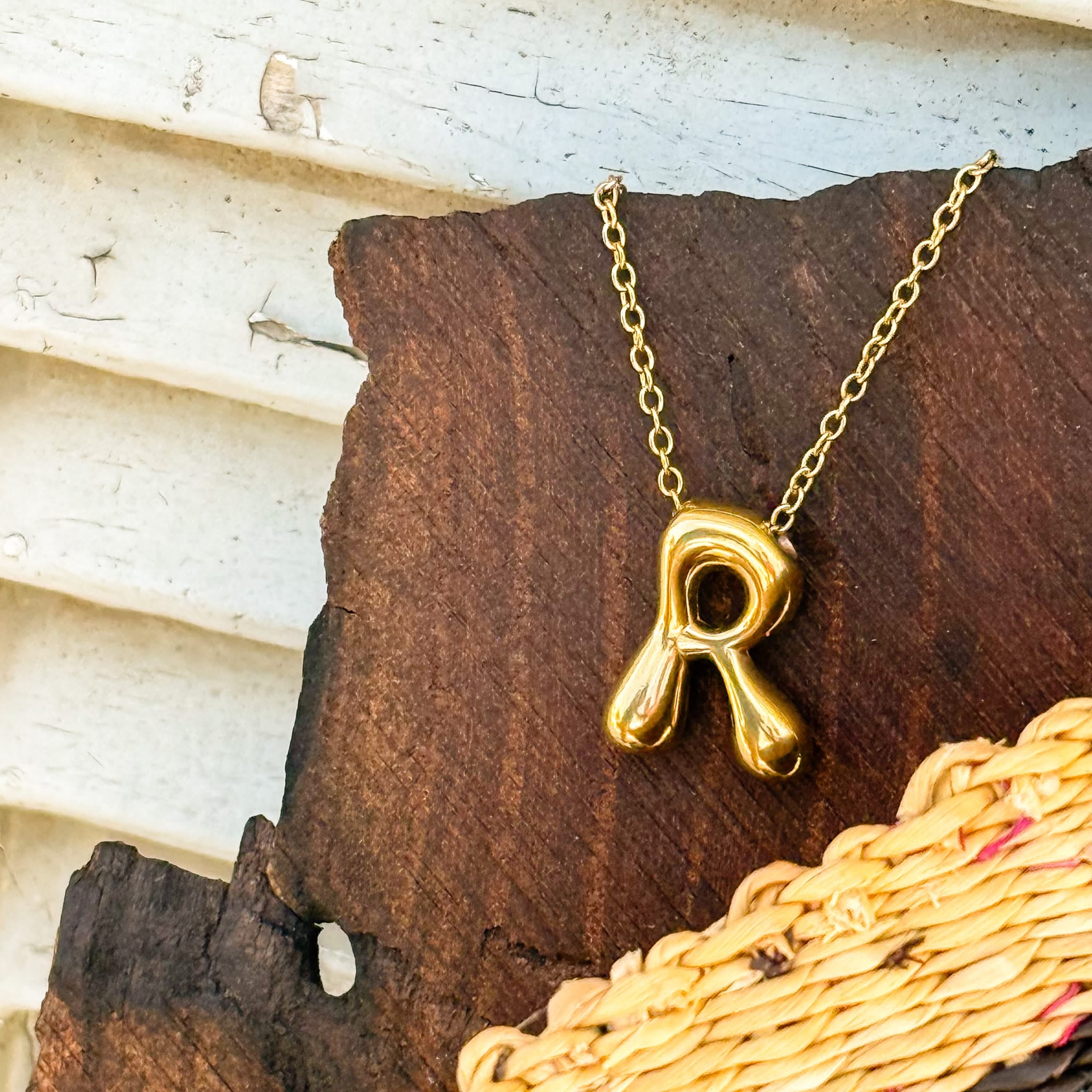 Necklaces R Monogram Gold Necklace