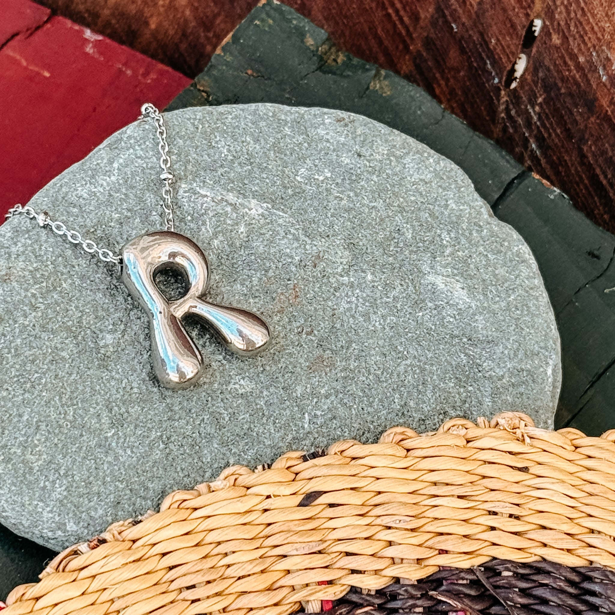 Necklaces R Monogram Silver Necklace
